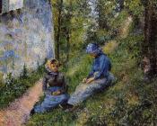 卡米耶 毕沙罗 : Seated Peasants, Sewing